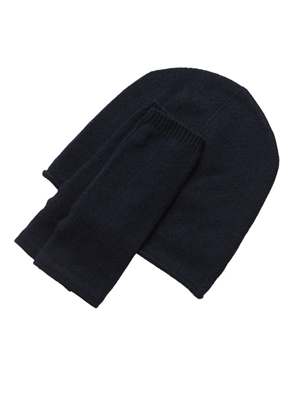 cashmere beanie & wrist warmer gift set - navy