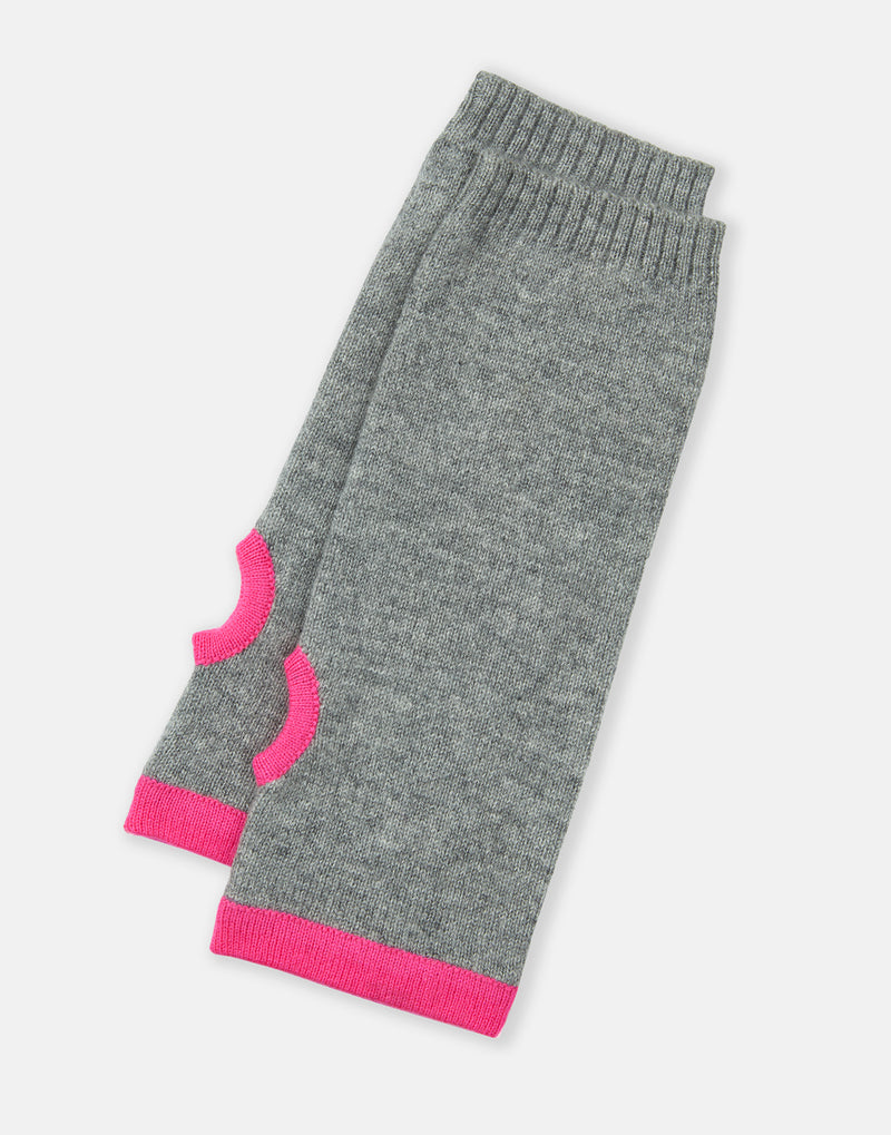 cashmere wrist warmers - dark grey & neon pink