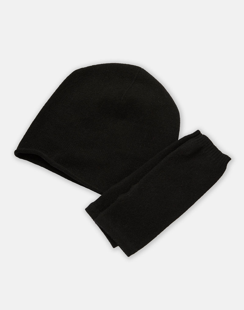 letterbox gift cashmere beanie & matching wrist warmers - black