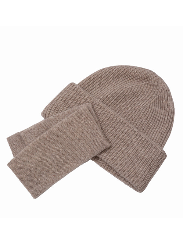 cashmere ribbed beanie & wrist warmer set - fawn