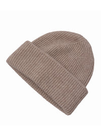 cashmere ribbed beanie - fawn