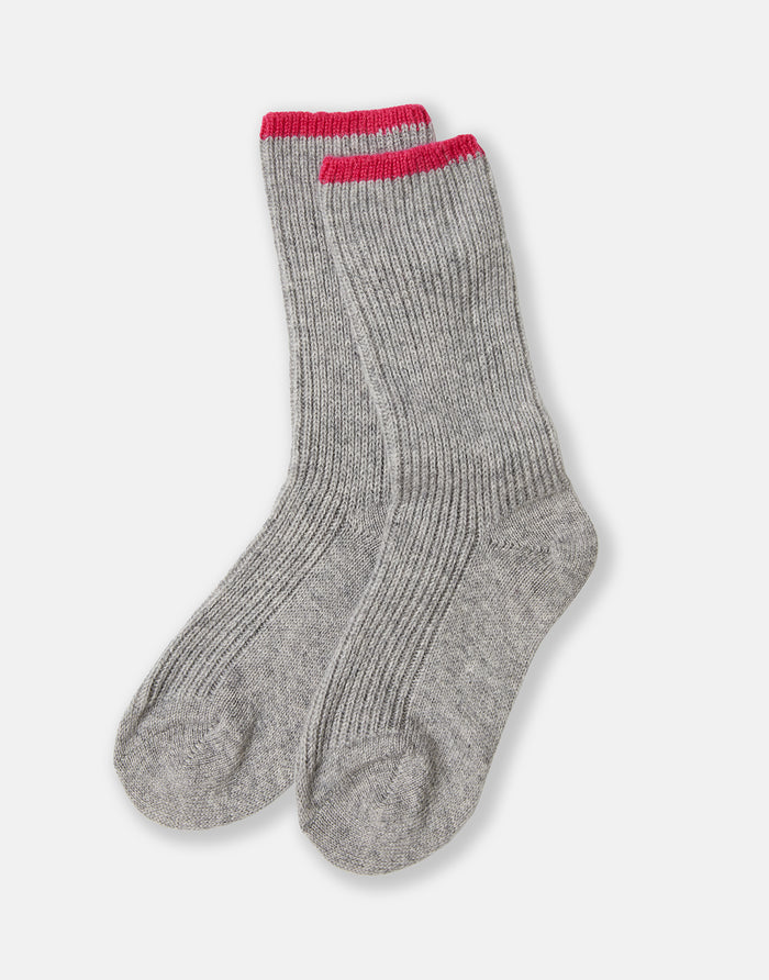 cashmere bed socks - grey with pink