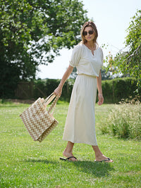cuba midi dress with pockets - stone