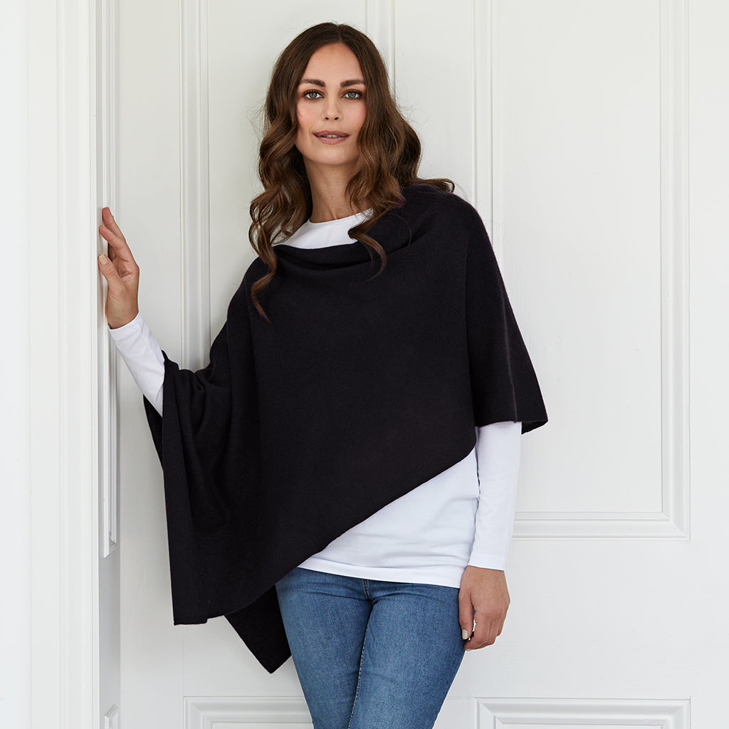 lucy black cashmere poncho 4 ways to wear available in various colours cove