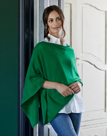 lucy forest green 4-way cashmere poncho