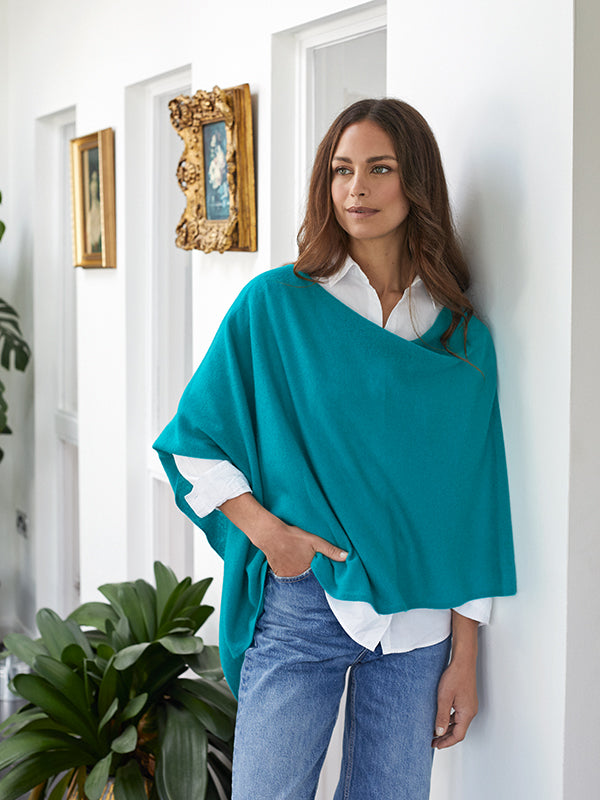 lucy 4-way cashmere poncho - teal