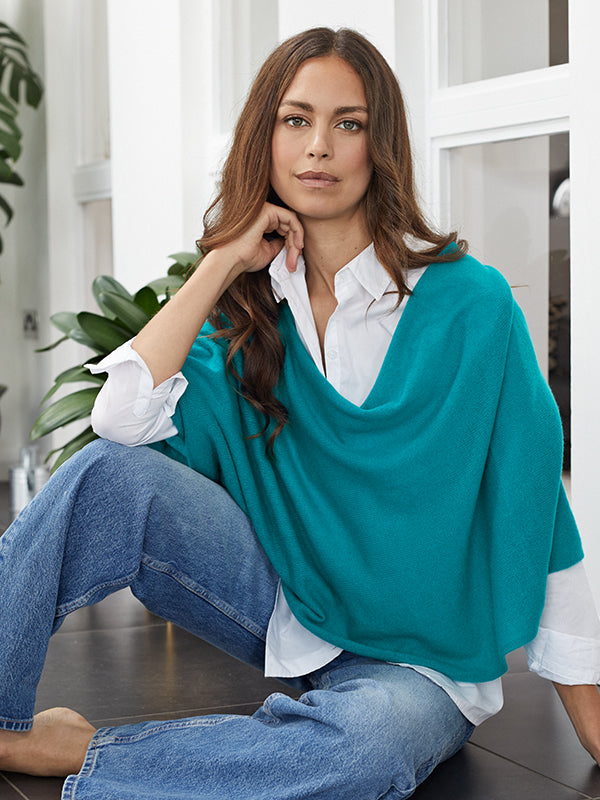 lucy 4-way cashmere poncho - teal