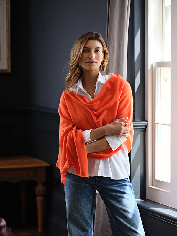lucy 4-way cashmere poncho - aperol orange
