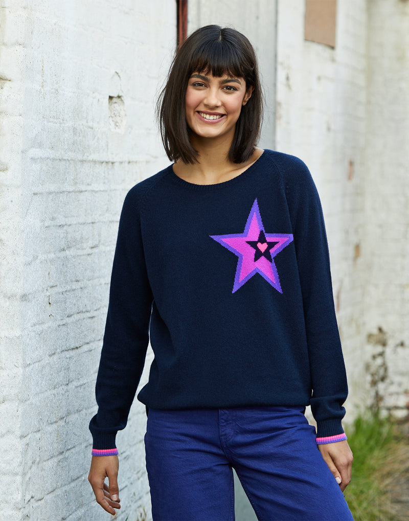 sia star cashmere jumper - navy