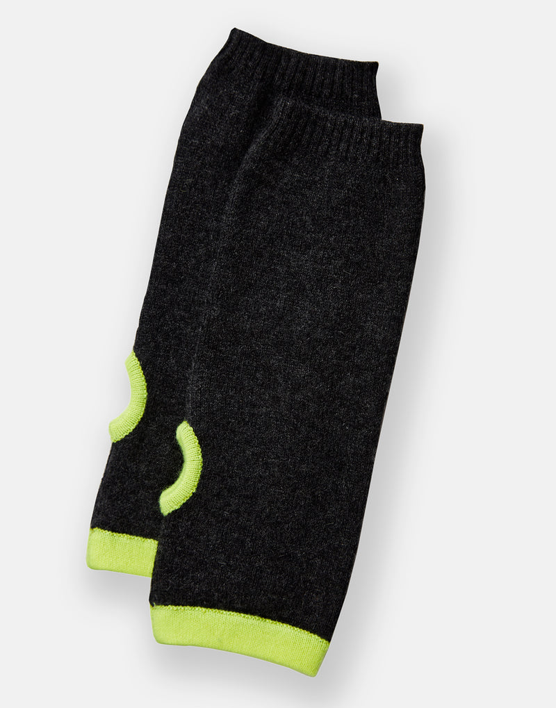 cashmere wrist warmers - charcoal & neon yellow