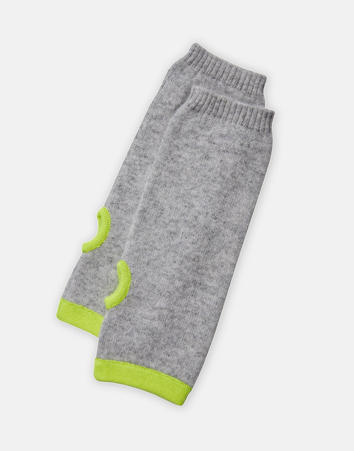 cashmere wrist warmers - grey & neon yellow