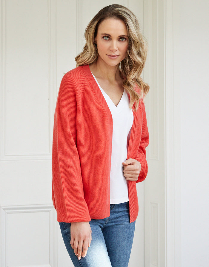 victoria red ribbed cardigan
