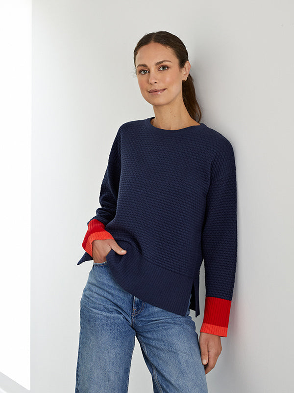 davina navy waffle stitch jumper