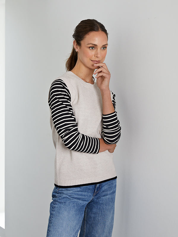 relaxed fit tee - black & stone stripe