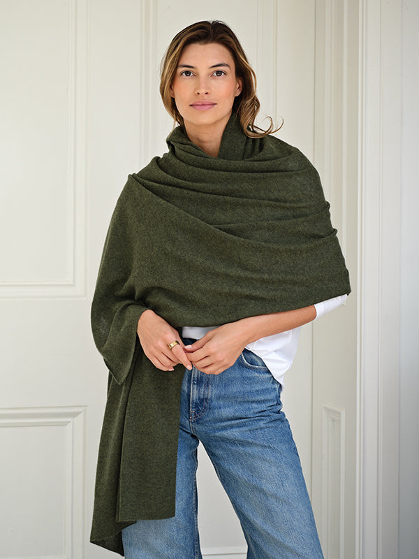 lola cashmere travel wrap - olive green