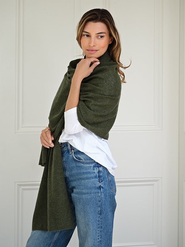 lola cashmere travel wrap - olive green