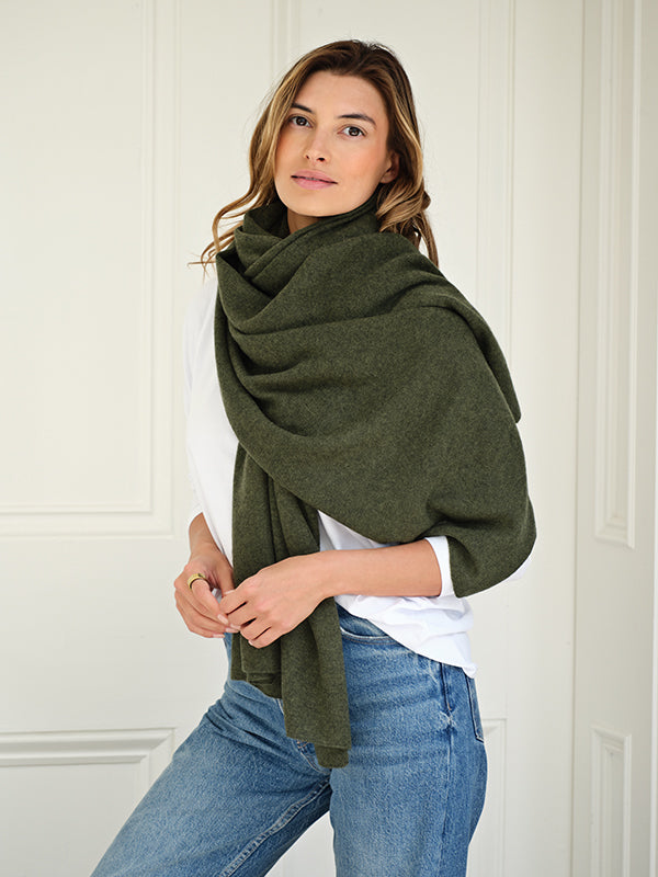 lola cashmere travel wrap - olive green