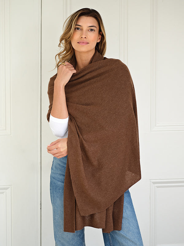 lola cashmere travel wrap - cocoa brown