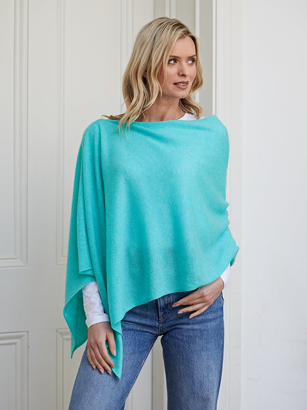 lucy 4-way cashmere poncho - aqua