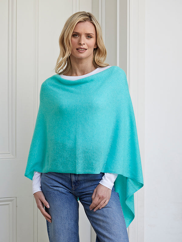 lucy 4-way cashmere poncho - aqua