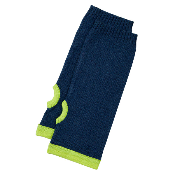 cashmere wrist warmers denim & neon yellow