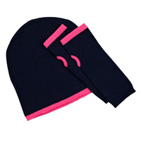 cashmere beanie & wrist warmer gift set - navy & pink